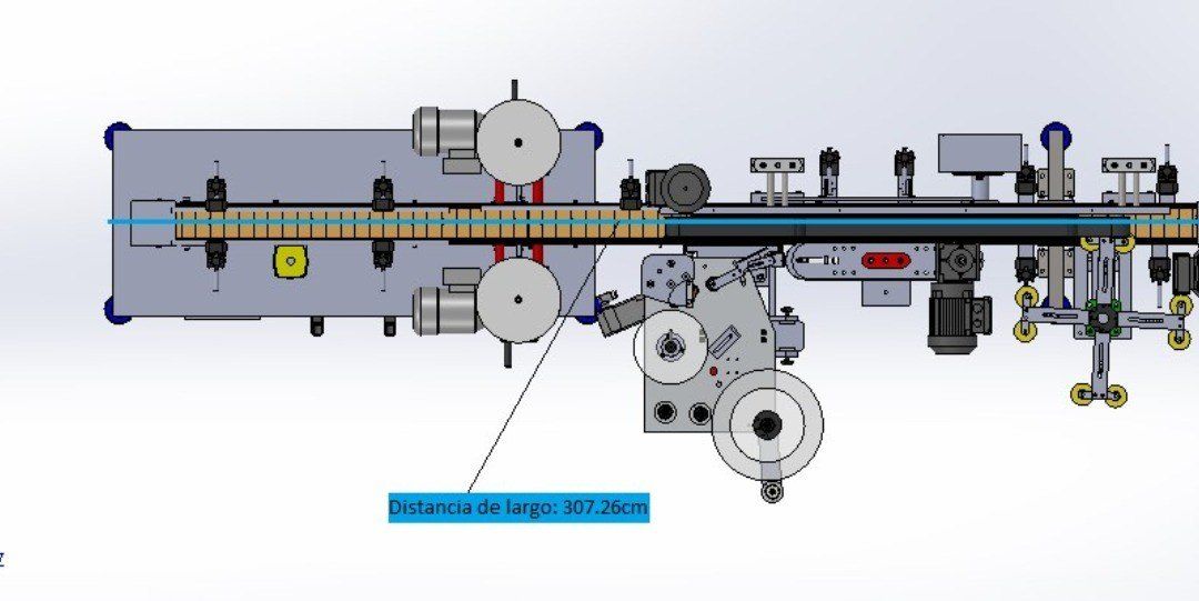 Plano CAD en vista superior de una línea de etiquetado DDI.